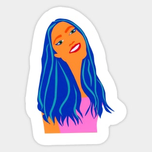 Beautiful Woman Blue Hair Paper Cut Out Original Art Sticker